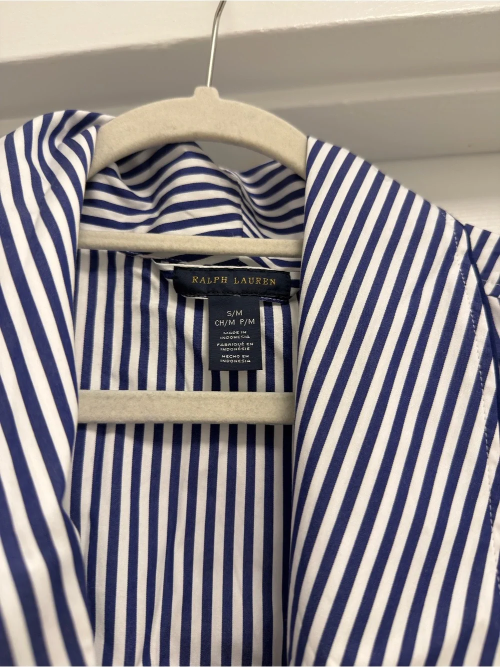 Ralph Lauren Navy & White Vertical-Stripe Poplin Robe